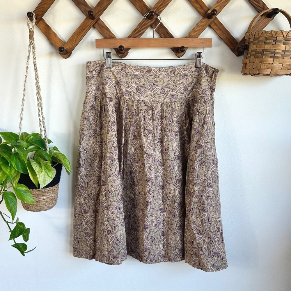 George ME Designs Vintage Paisley Cotton Silk Blend Skirt Tan Purple 14 Boho